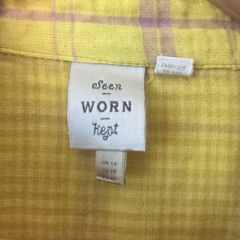 Anthropologie Seen Worn Kept Romy Yellow Plaid Relaxed Button-down Shirt Sz 10